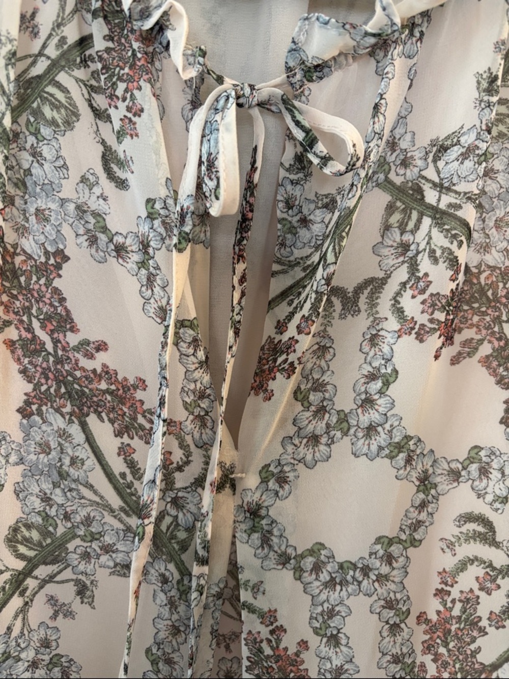 NWOT Max Studio Blush Pink Floral Ruffle Tie-Neck Peep Camisole - Picture 2 of 7